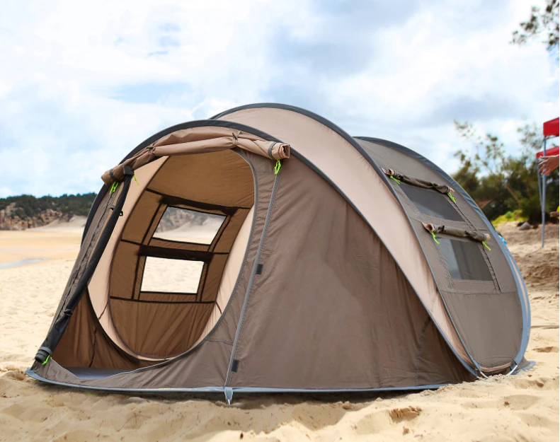 Cheap Goat Tents Hand toss the beach tent outdoor mountaineering camping automatic tent family beach camping full waterproof tent Tents 